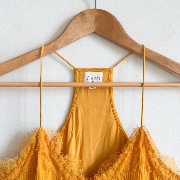 CAMI NYC • The Racer Crinkle Lace Trimsilk Tank Top In Honey - Picture 3 of 12